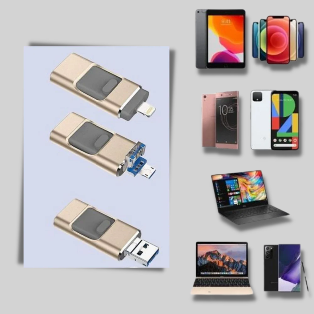 4-v-1 USB Flash Disk – Multi-Konektor Uložení