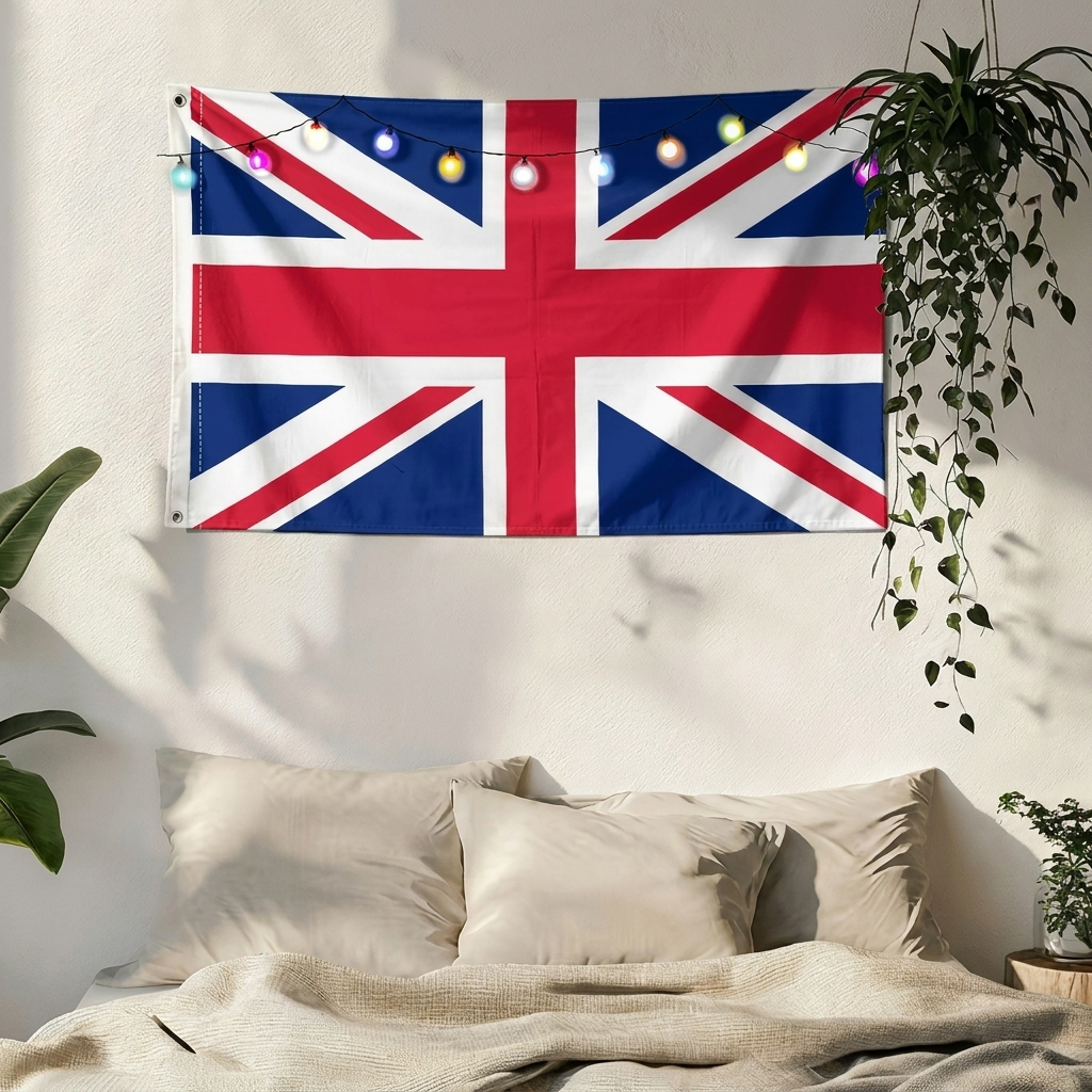 Visící banner podporovatele britské vlajky