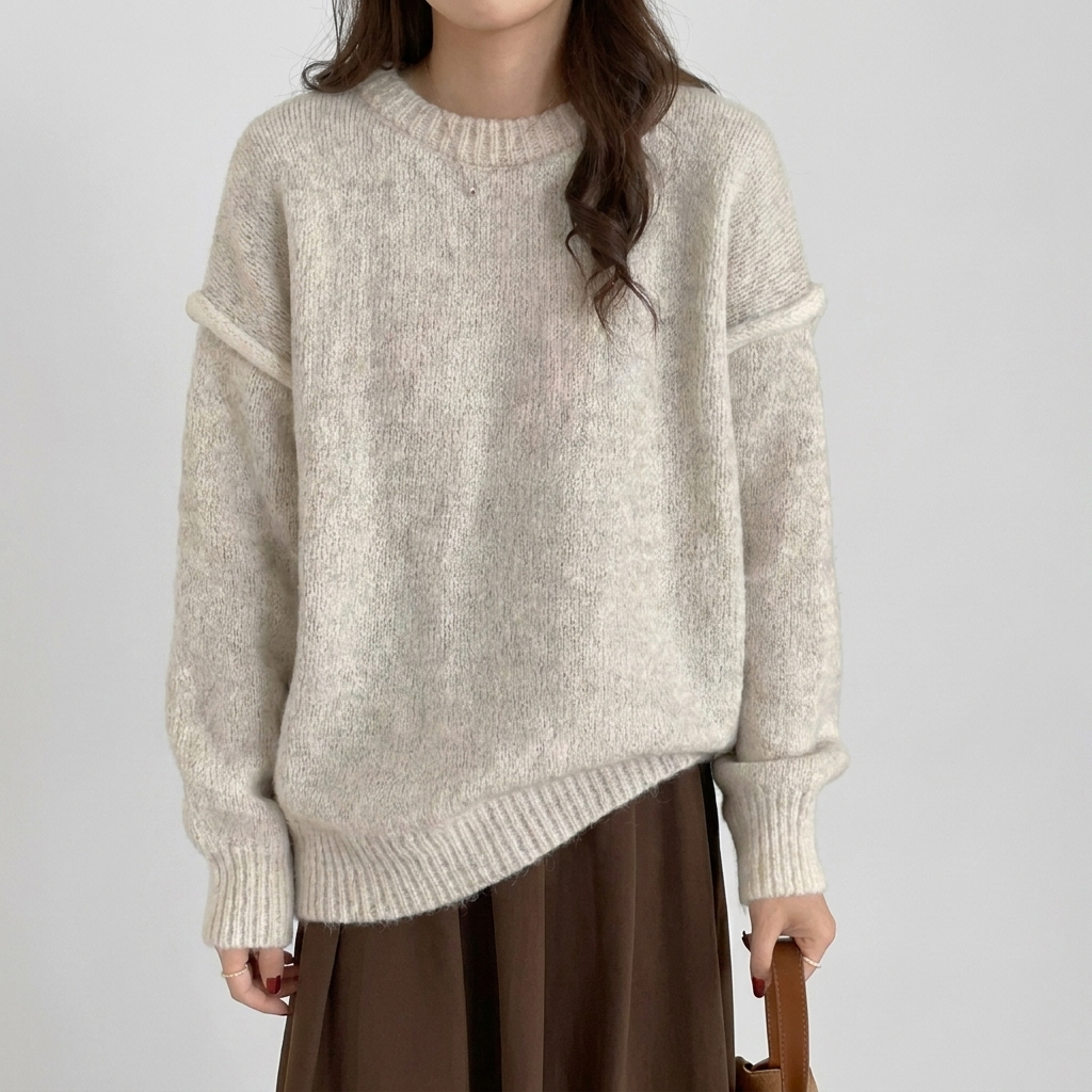 Oversized Ivory Kapsový Svetř – Relaxovaný Každodenní Layer