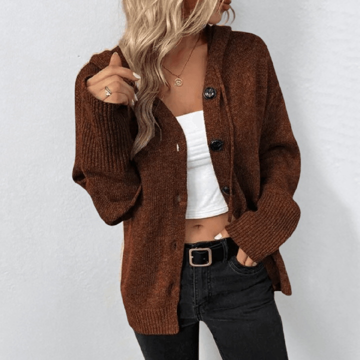 Dámský pletený cardigan – teplý s knoflíky a detailem puffer