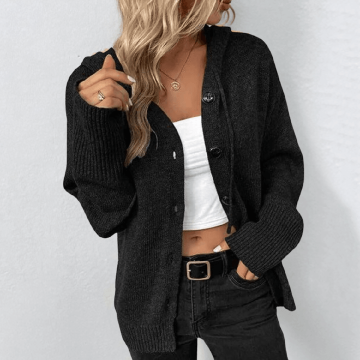 Dámský pletený cardigan – teplý s knoflíky a detailem puffer