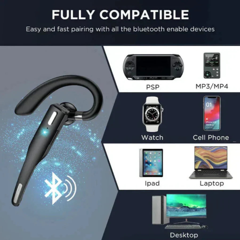 "Sleek black Bluetooth 5.1 noise-cancelling headset for men, featuring dual microphones for clear, hands-free calls."